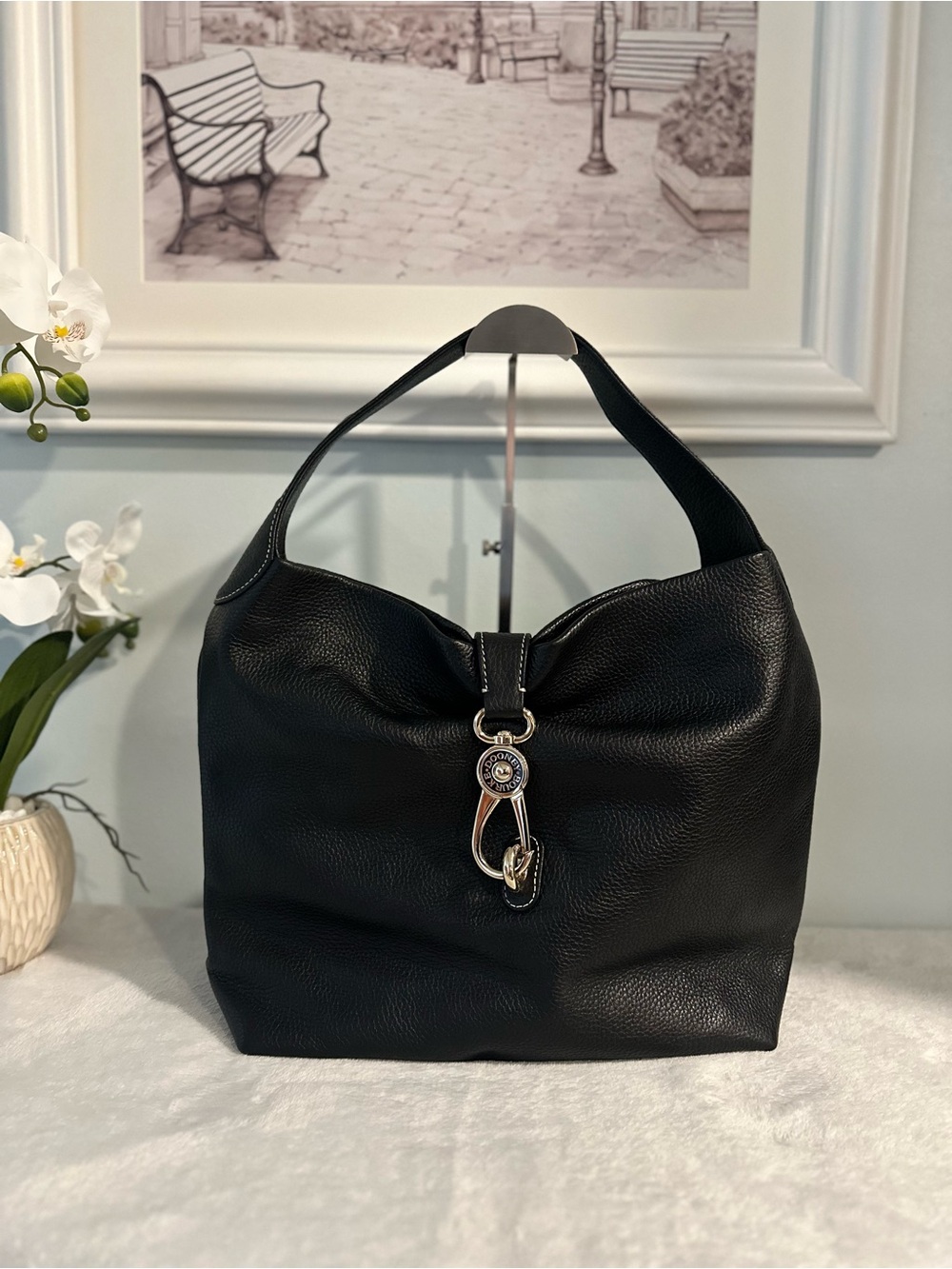 Dooney & Bourke Pebble Grain Large Logo Lock Hobo Black Bag